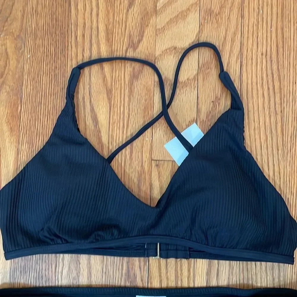 Andie Bikini Set Valencia Top Bikini Bottom Rib Black size Large NWT‎